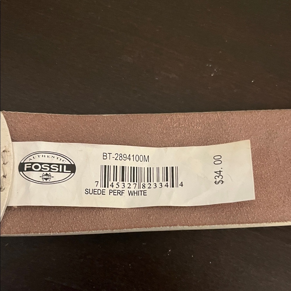 Fossil Ivory Cutout Leather Belt with Bronze-Tone Buckle - Picture 3 of 5